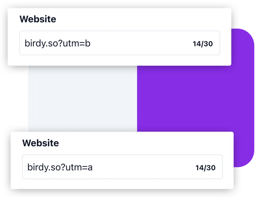 Birdy's Twitter profile A/B testing website UTM tag feature screenshot